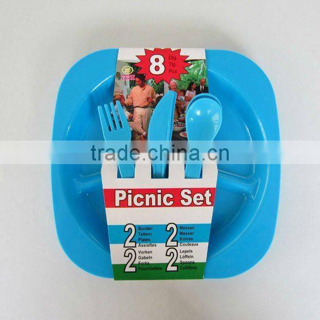 16 pcs round plate plastic tableware picnic set