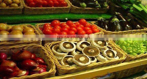 Handweaved plastic round brown fruit and vegetable display stand