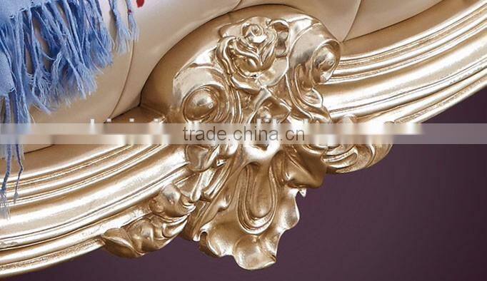 Luxury solid wood bedroom furniture golden carving leather bed bench