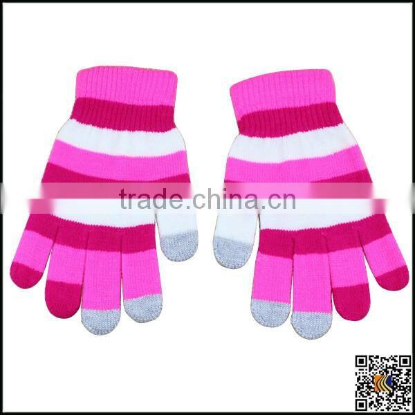 New arrival double thick winter acrylic fiber knitting stripes touch screen gloves,touch screen