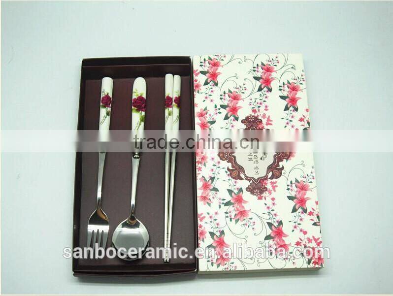 cutlery set stainless steel, ice cream spoon with porcelain handle, kroean style cutlery set with promotion gift box