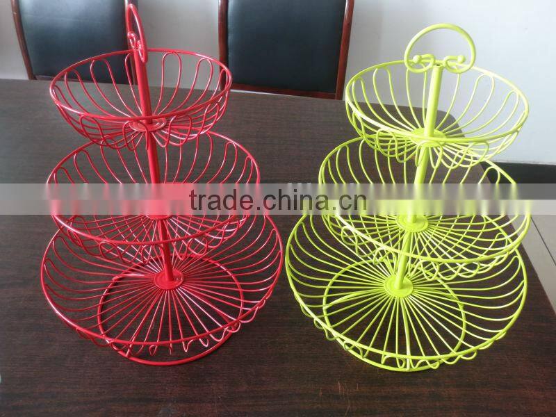 foldable iron /stainless steel/powder coated 3 -tiers cupcake stand-wirefruit basket