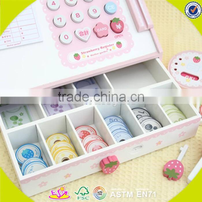 wholesale baby pink wooden cash register, elegant kids wooden cash register, popular children wooden cash register W10A035