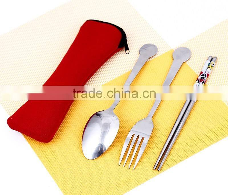 3 pcs tableware stainless steel dinnerware set of chopsticks, spoon and fork with the bag
