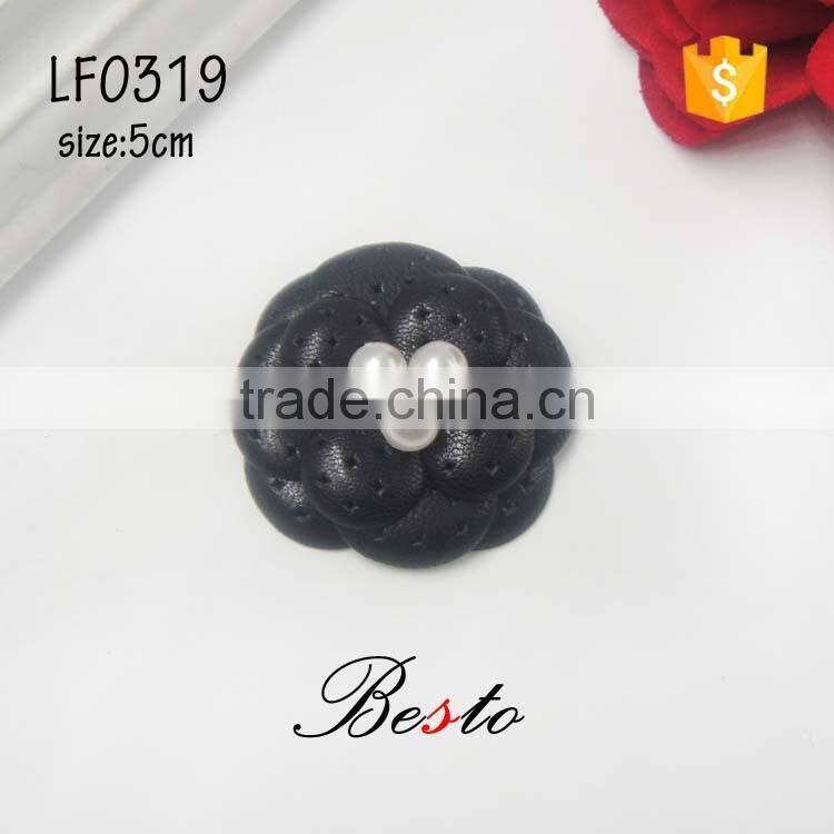Black attracitive and new leather flower punch with pearls center for shoes &bag decoration