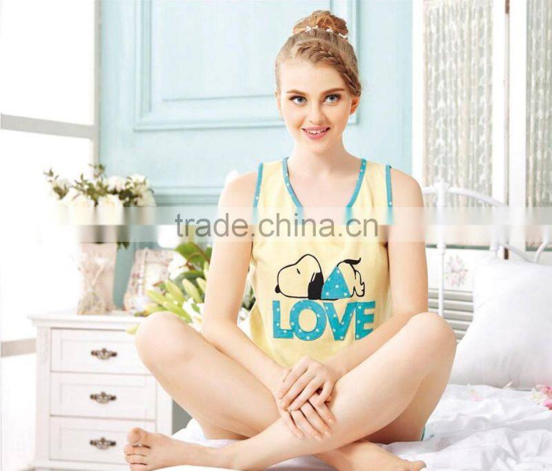 Solid T-shirt with Cute Printing Sleeping Clothes for women/cotton t shirt blank womens sleepwear