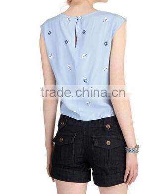 Fashion Hot Sale Plain Embroidered Women Tops