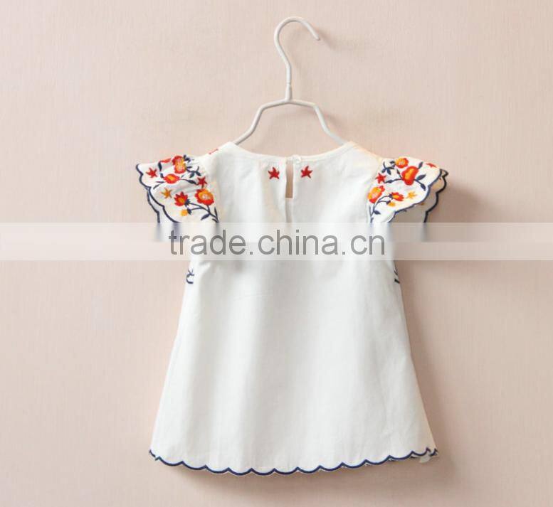 T shirts baby with embroidery sleeve and blue colour wave lacework