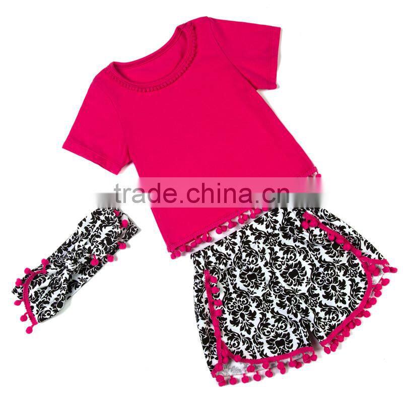 2017 Popular Baby Girl Apparel Gorgeous Baby Outfits Girls Blank T Shirt Pom Pom Shorts For Summer Beach
