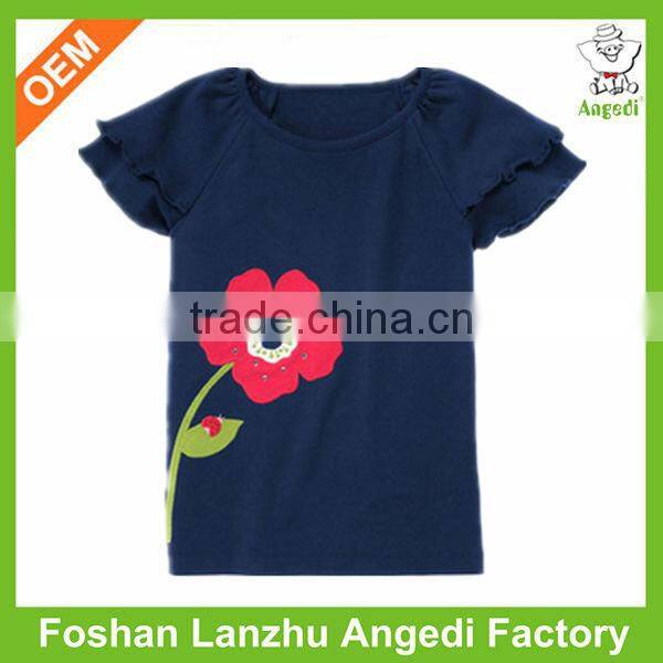 OEM eco-friendly soft kids organic cotton t shirt with ruffle/cap sleeve and water base printing