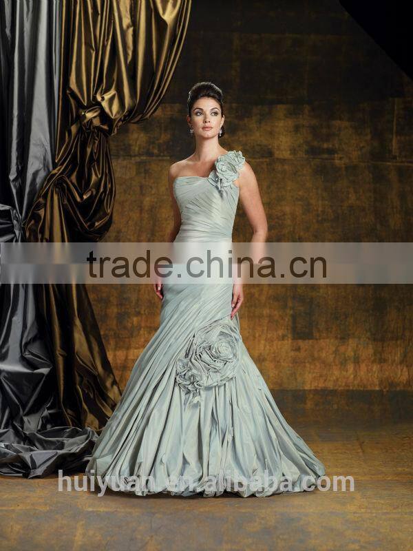 elegant one shoulder full length embroidey flower sex prom gown