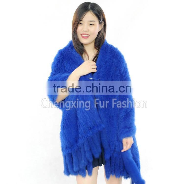 CX-B-14 Women Fashion Fur Strips Knitted Genuine Rabbit Fur Stoles And Shawls