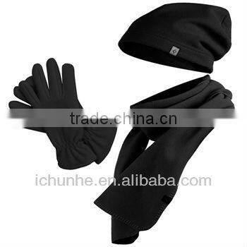 three red grey black colors ladies and mens polar fleece winter scarf hat gloves sets factory