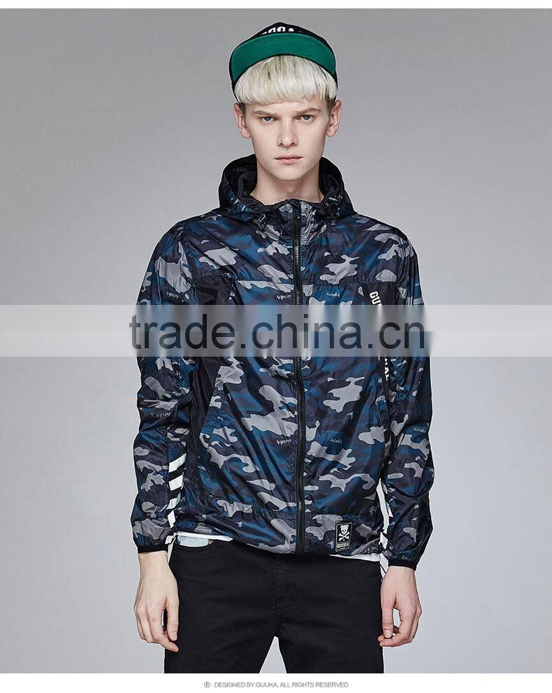 Men's Digital Printed Camo jacket zipper pulls 100% polyester light weight waterproof windbreaker jacket custom made