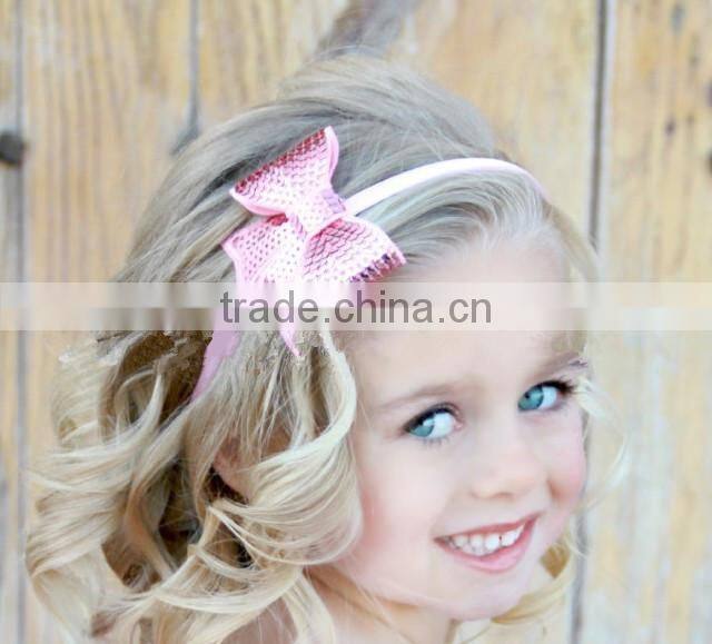 Wholesale trade kids headwear apparel accessories Computer embroidery flash bead piece big bowknot 10 colour hair accessories