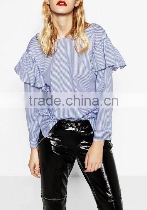 Runwaylover EY2388B 2017 New Style Ladies Fashion Falbala Stripe Blouse