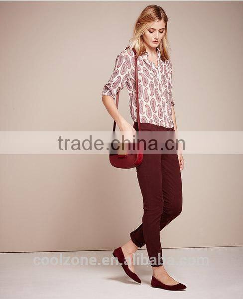 Fashion elegant mature long sleeve floral print blouse for middle aged women