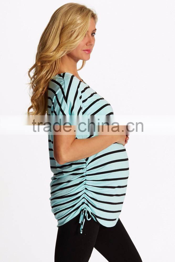 Fashion Ruched Sides Classic Striped Cap Sleeve maternity clothes 2016