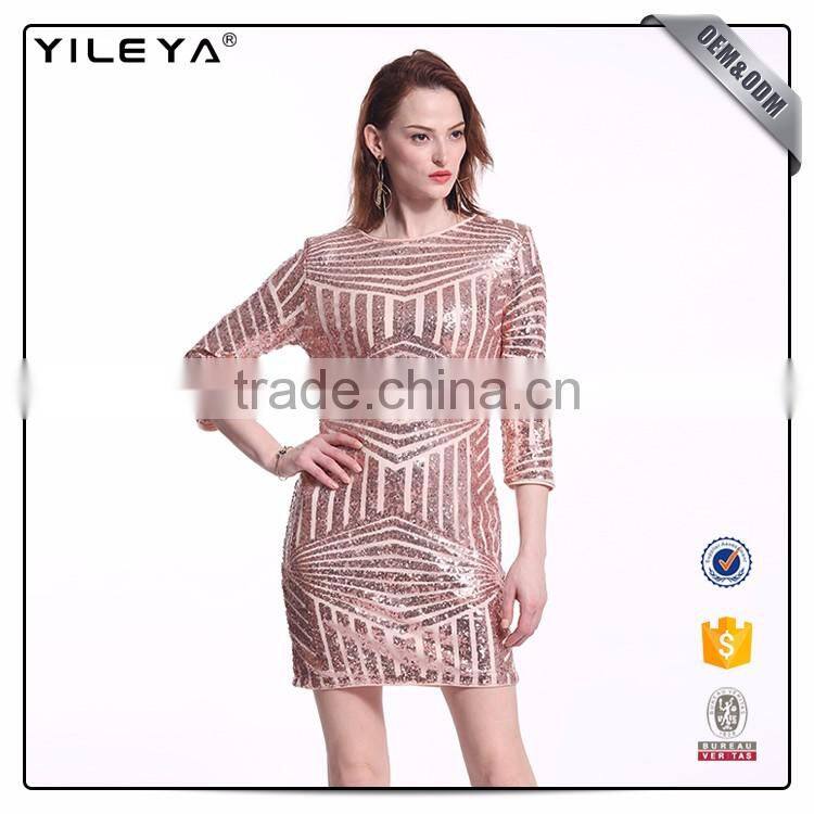 New arrival for woman rose gold color sexy dress sequin
