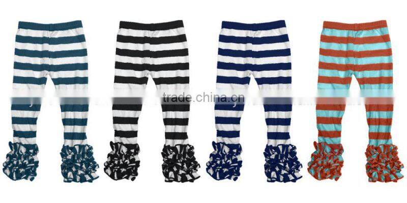 2017 new style children long ruffle pants boutique striped pants high quality girls pants