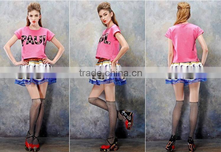 Wholesale 2015 high quality Print Cotton Spandex Ladies Apparel Crop Top / New Fashion Women Apparel