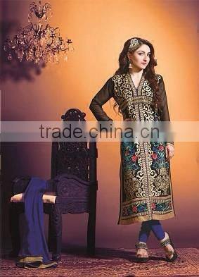 Balck color with zari rich embroidery work all over heavy Designer Semi Stitch Salwar Kameez