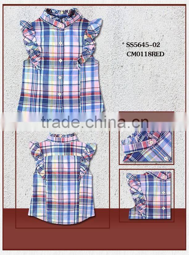 2016 trendy new sleeveless check shirts for girls fashionable shirts for girls