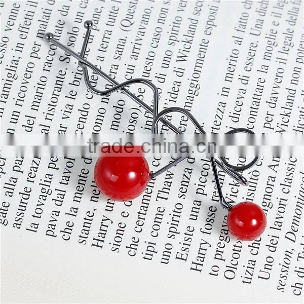 New Fashion Wave Gunmetal With Red Cherry Acrylic Beads Hair Clips