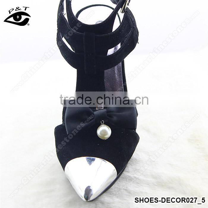 Black Satin Bowknot Deign Ornament for Shoe decoration with metal clip
