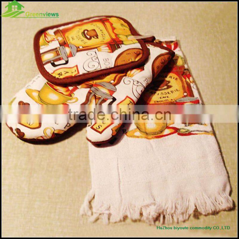 Cheap potholder oven mitt hotel hand towel kitchen textile hot selling apron oven glove kitchen towel set