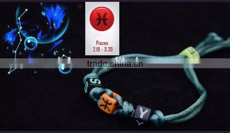 Latest Colorful Handmade Handicraft Braided Vintage 12 Zodiac Sign Charm Bracelet