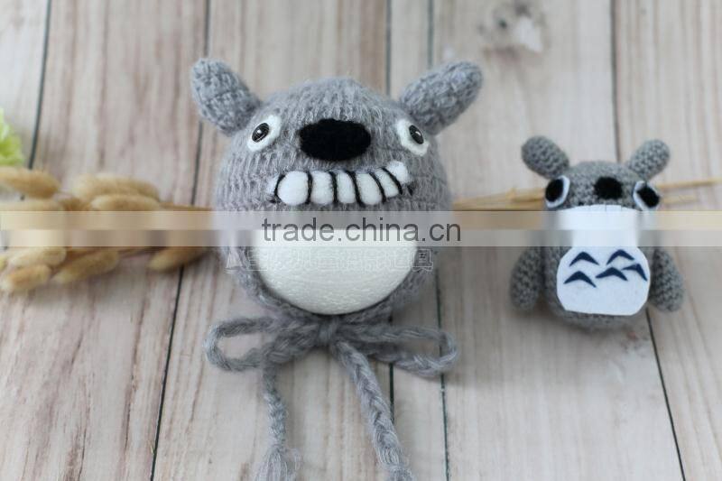 Knit Dragon Cat Bonnet and Toys Baby Boy Outfit Crochet Animal Dolls Knit Toys PhotographY Props