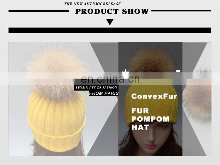 High quality winter lady hats for fashion genuine fur pompon beanie hats