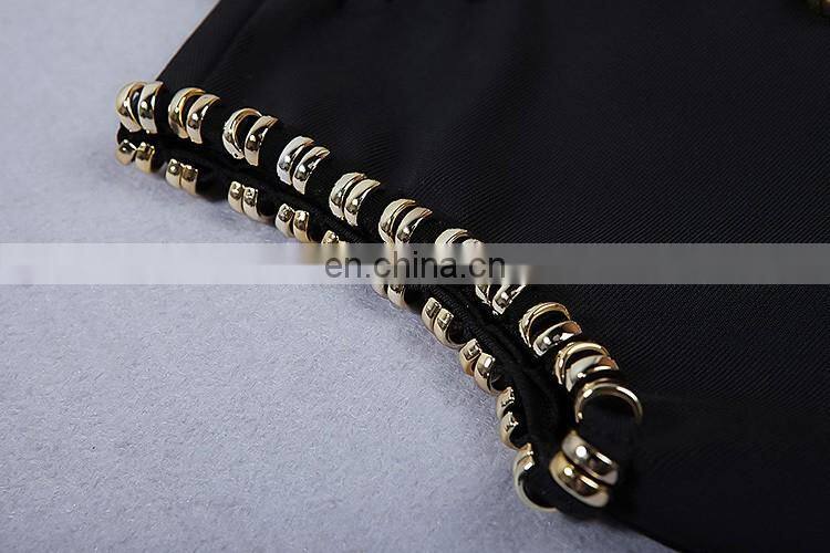 2017 fashion Black sleeveless O neck vent heavy beading beauty party dresses