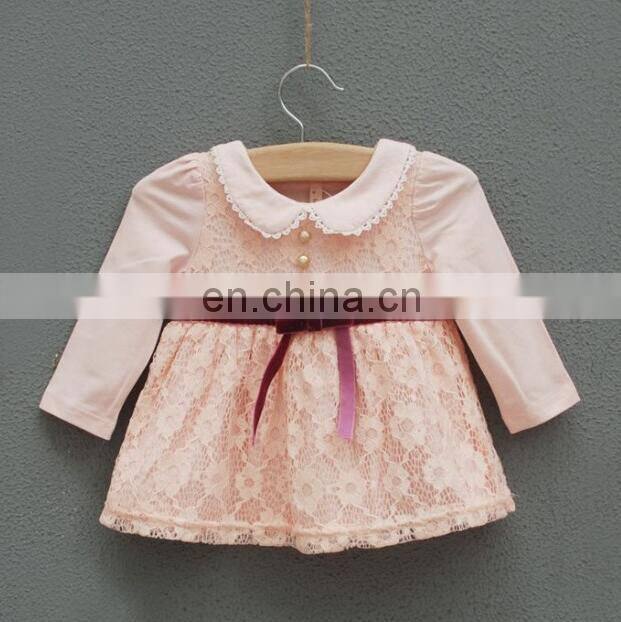 High-grade Baby Girl Children Dress Long Sleeve Lace Dress Patterns Design With bowknot Baby Clothes Sets