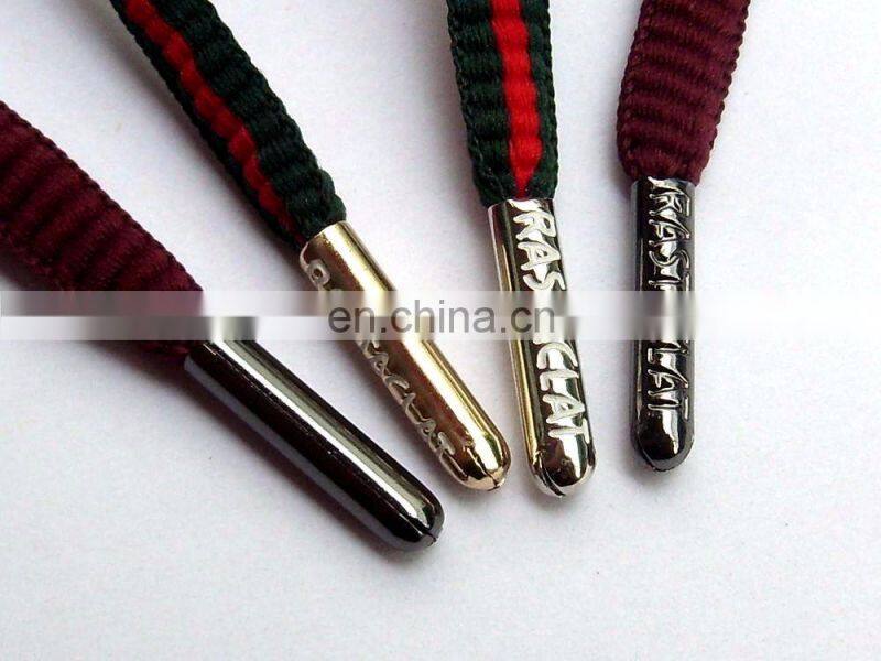 Customized engraved logo shoelace tips gold/silver/gun metal/red bullet crimp string aglet
