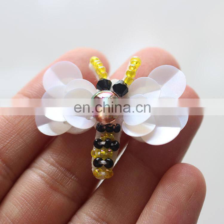 Fashion Custom Handmade Sequin Bee Dragonfly Beaded Patches for Dress