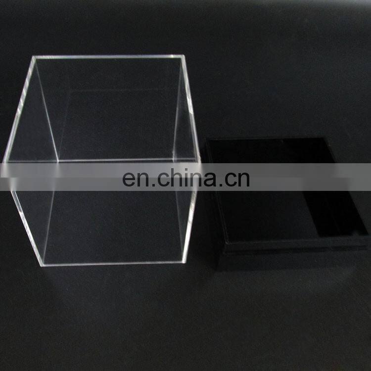 Cube Square Shape Clear Small Acrylic Display Boxes Transparent Plexiglass Perspex Jewellry Display Box With Black Base
