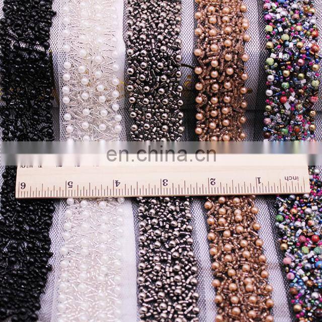 3cm Crocheted Garment Trimming Beaded Trim Lace Types bead trimming for garment