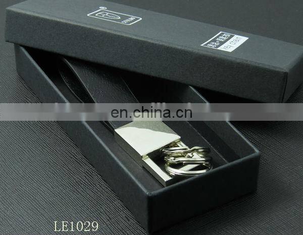 Black PU Leather Silver Metal Keychain Promotional Impressing Leather Keyring