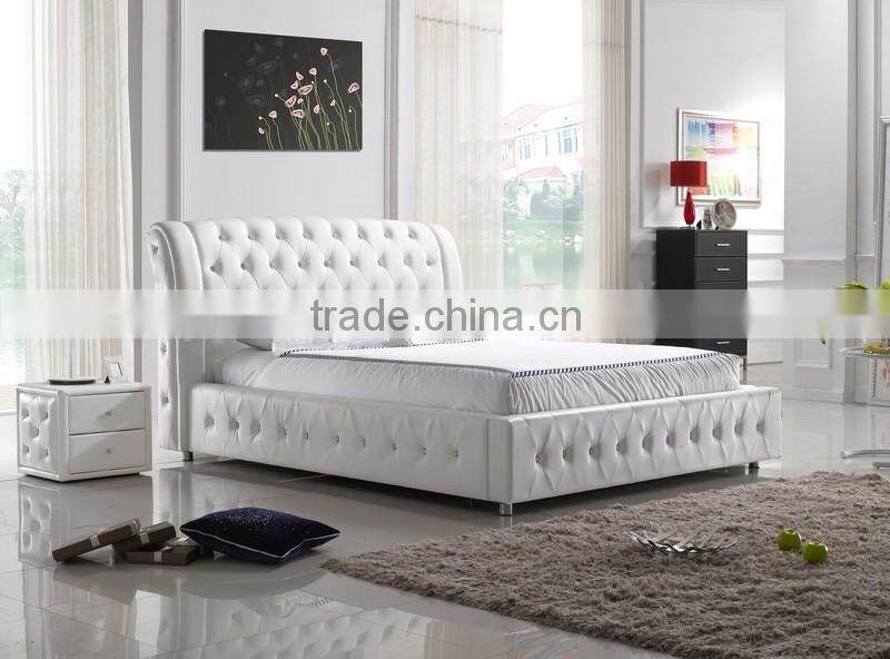 modern leather bed with crystal buttons