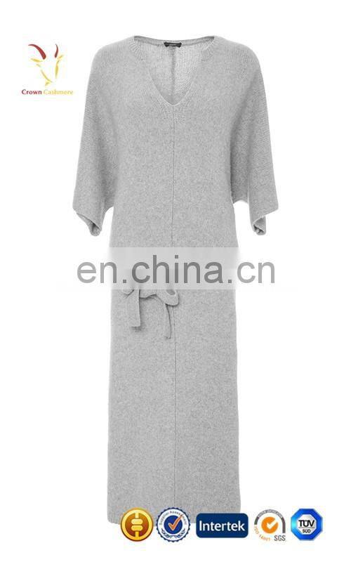 Light Grey Womens Long Cotton Cashmere Dress Sweater