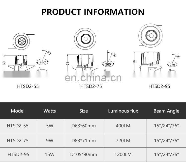 ALLWAY Guaranteed Quality Gold Black Reflector Color Recessed Mount 5w 9w 15w Led Spot Downlight