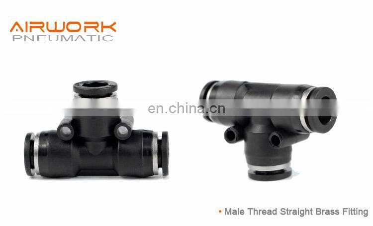 PE Pneumatic 3 way Plastic Tube hose connector T Type Push to Connect Fittings equal tee formula