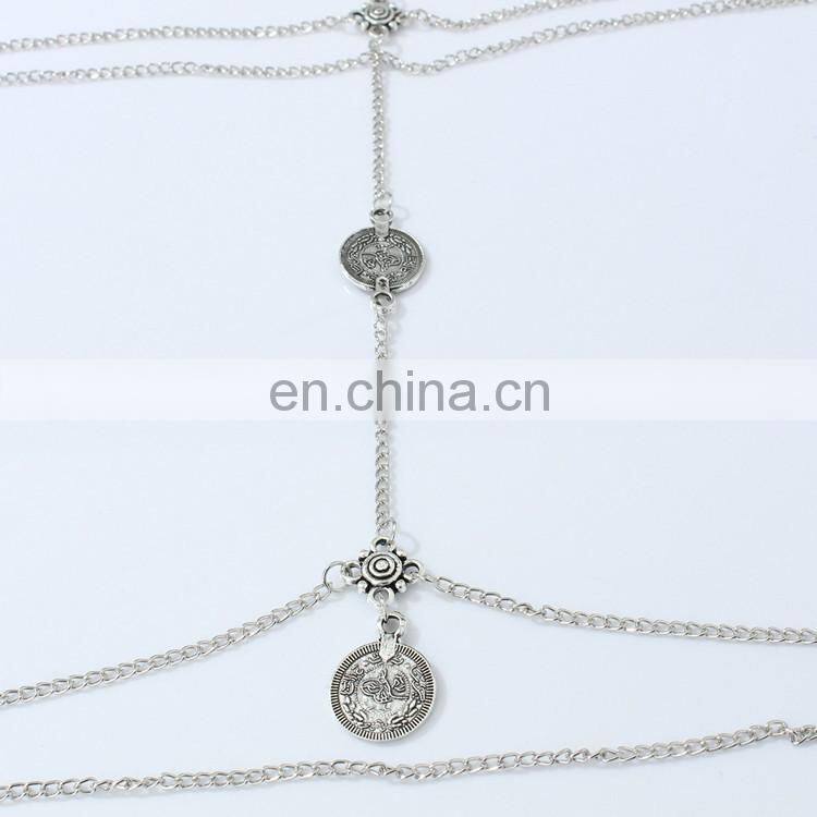 Retro Exaggerated Sexy Street Style Body Chain Tassel Multi-layer Coin Leg Chain for Women Accessories Body Jewelry