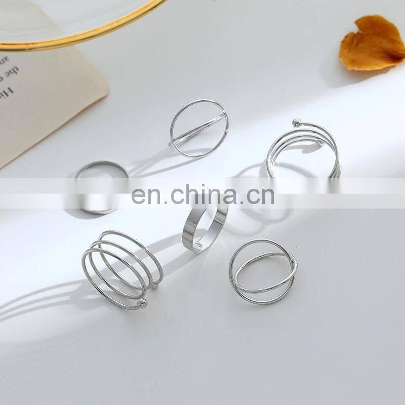 6Pcs/set Punk Finger Rings Minimalist Smooth Gold/black Geometric Metal Rings for Women Girls Party Jewelry Bijoux Femme