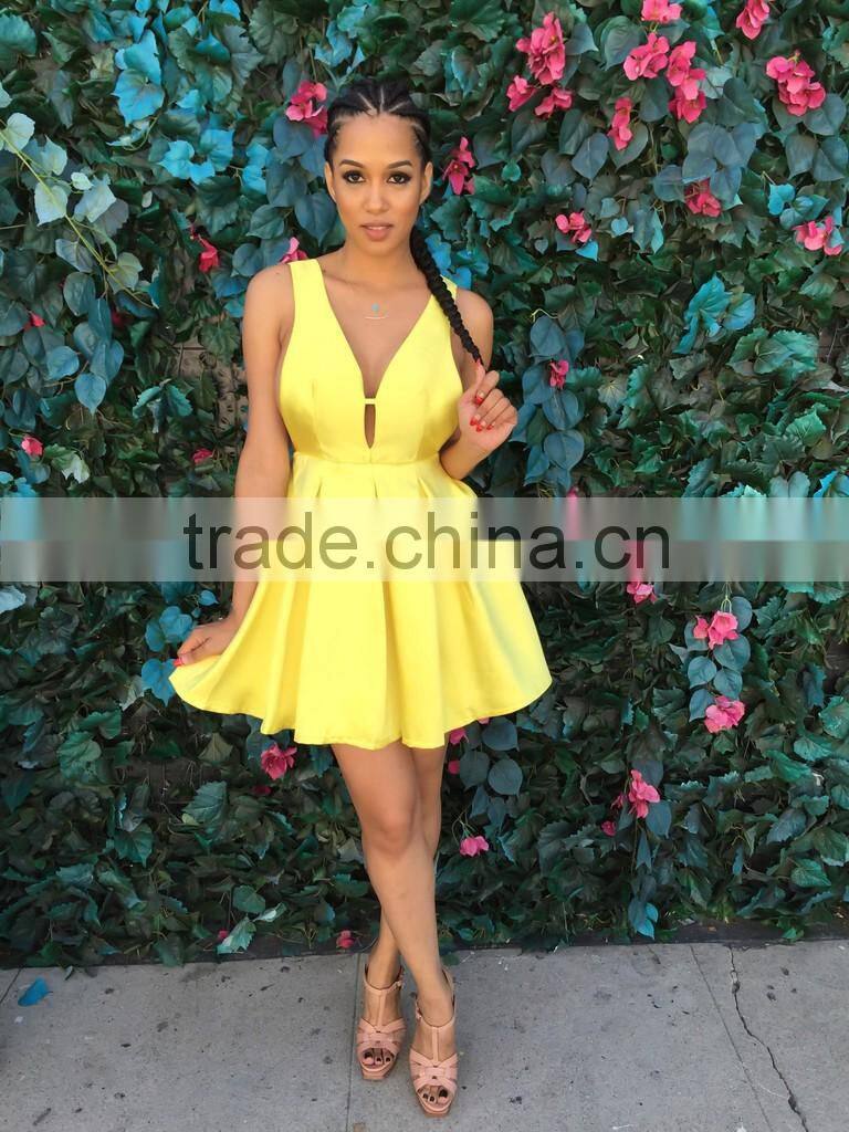 V collar sexy sleeveless dress miniskirt nightclub dress