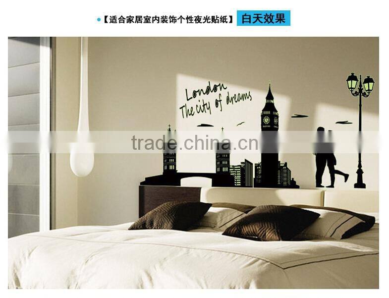 removable fashion city london glow in dark wall decoration sticker