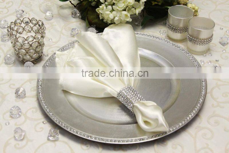 Hot sale, Polyester satin napkin with ring for wedding, fuchscia color
