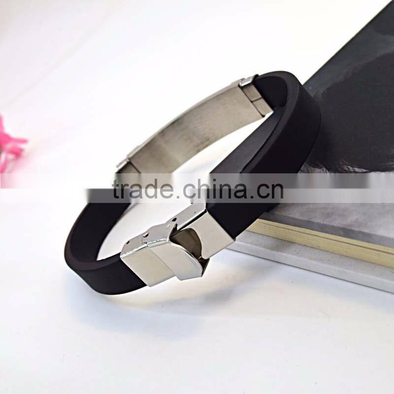 Daily wear wholesale fashion jewelry stainless steel engrave cross silicon bracelet